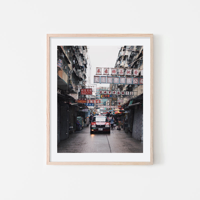 Elaine Li - Street Photography Art of a Hong Kong taxi in Sham Shui Po - Natural Art Wood Frame