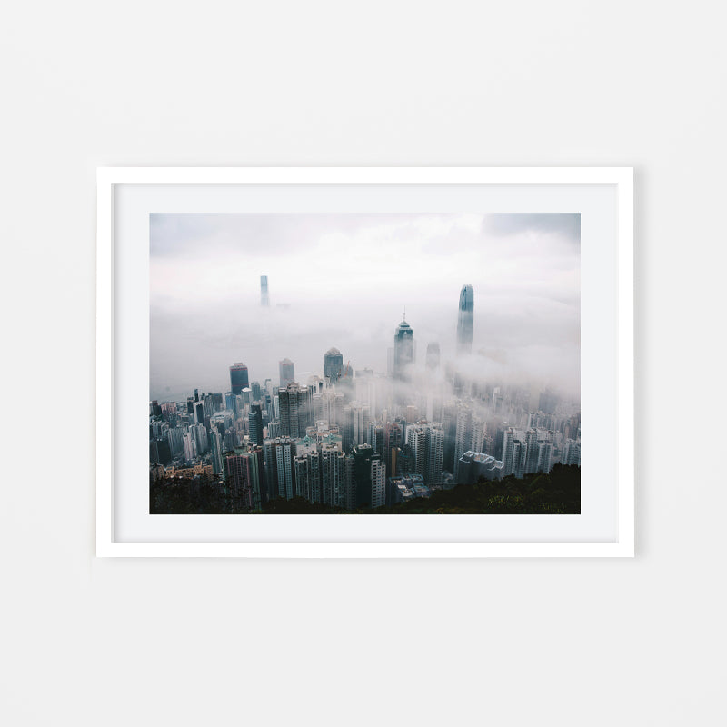 Elaine Li - Photography Art in the clouds taken in Hong Kong - White Art Wood Frame