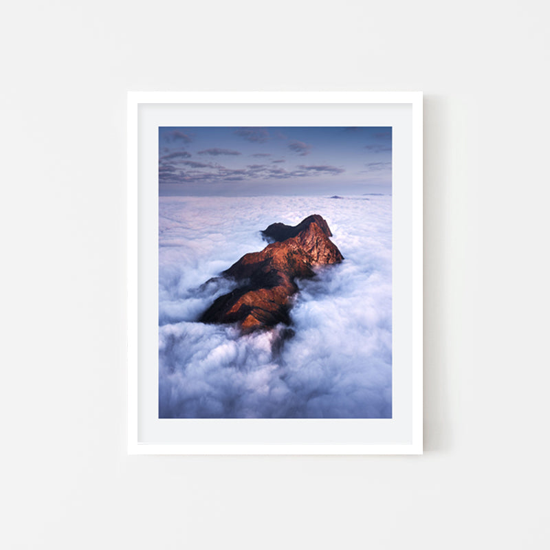 Kelvin Yuen - Nature Drone Photography Art of Hong Kong mountain above the clouds - White Art Wood Frame