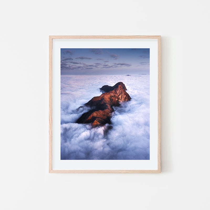 Kelvin Yuen - Nature Drone Photography Art of Hong Kong mountain above the clouds - Natural Art Wood Frame