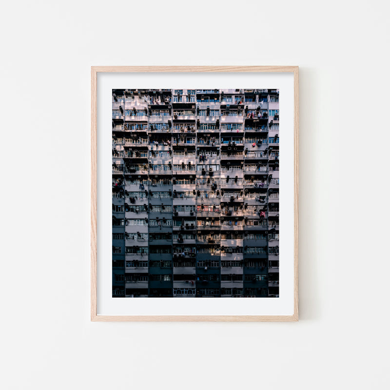Kevin Mak - City Photography Art old Hong Kong building at sunset on street with Architecture - Natural Art Wood Frame