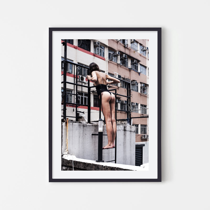 May N Kasahara - Lingerie Photography girl model on Hong Kong rooftop 04 - Black Art Wood Frame