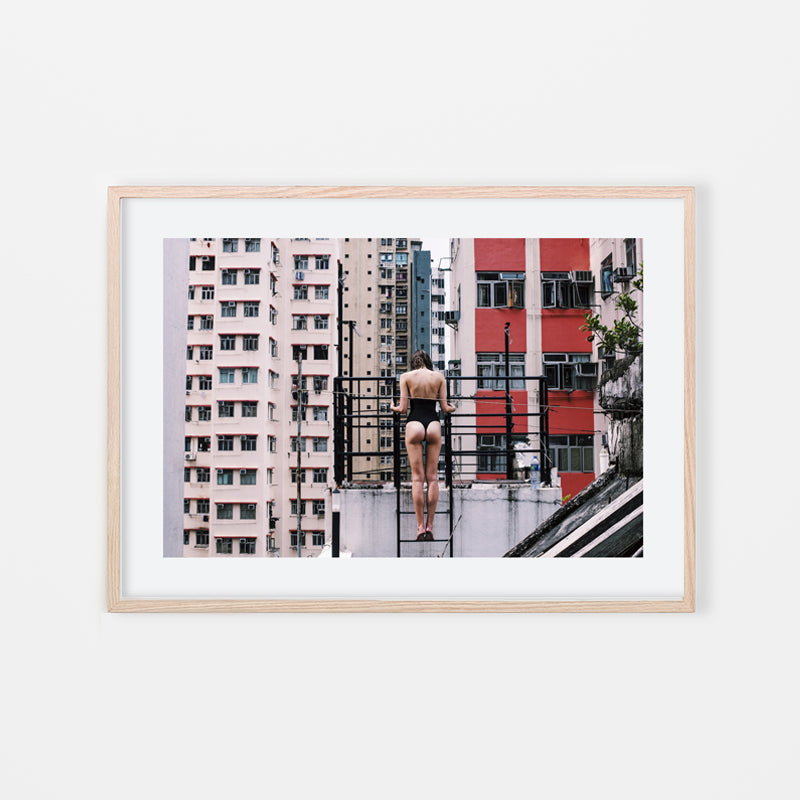 May N Kasahara - Lingerie Photography girl model on Hong Kong rooftop 05 - Natural Art Wood Frame
