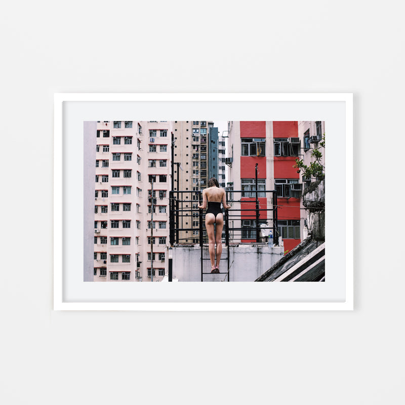 May N Kasahara - Lingerie Photography girl model on Hong Kong rooftop 05 - White Art Wood Frame