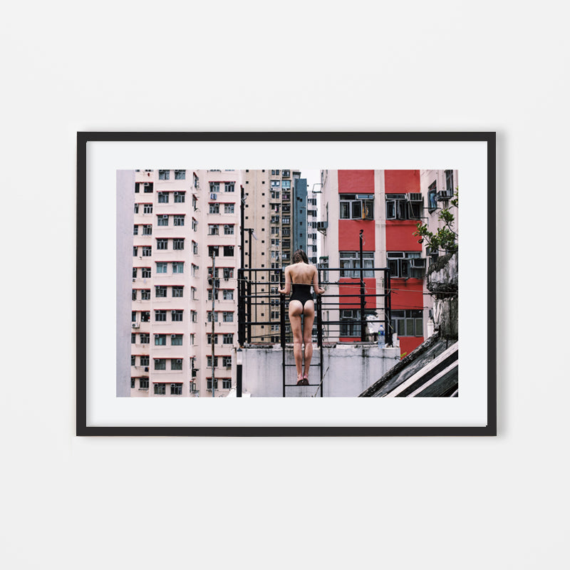 May N Kasahara - Lingerie Photography girl model on Hong Kong rooftop 05 - Black Art Wood Frame