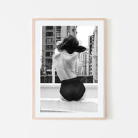 May N Kasahara - Black and White Photography girl model on Hong Kong rooftop 06 - Natural Art Wood Frame