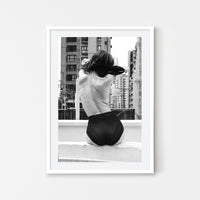 May N Kasahara - Black and White Photography girl model on Hong Kong rooftop 06 - White Art Wood Frame