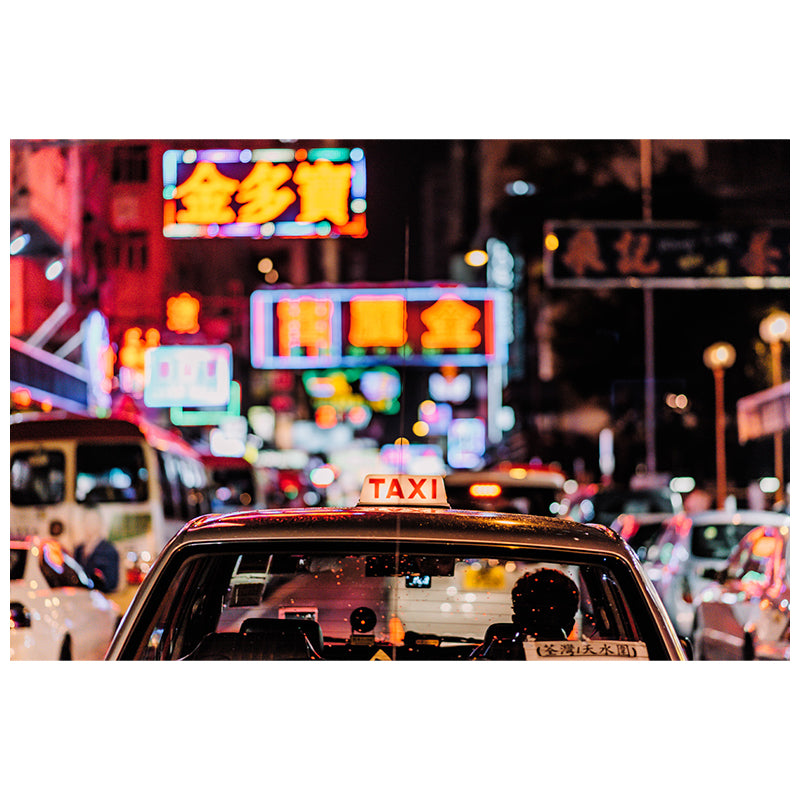 Vivien Liu - Street Photography Art of Hong Kong taxi at night neon light by vdubl - Fine Art Print