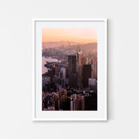Vivien Liu - Street Photography Art of Hong Kong skyline back of china at sunset by vdubl - White Art Wood Frame