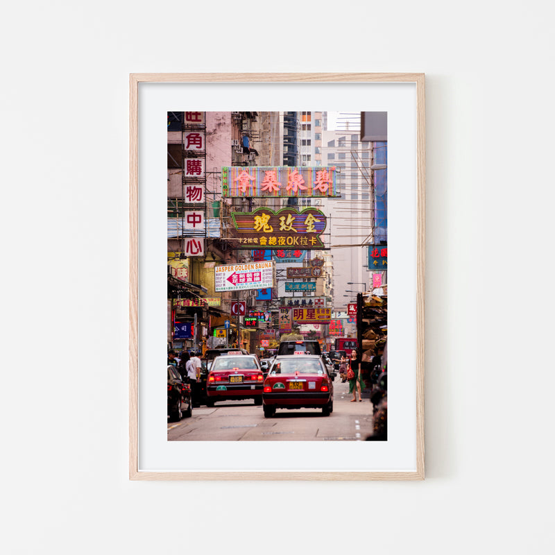 Vivien Liu - Street Photography Art of Hong Kong taxi and traditional signboards by vdubl - Natural Art Wood Frame